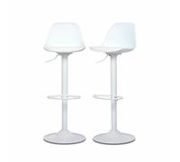 Alice's Home - Lot de 2 tabourets de Bar réglables 61.5/83.5cm - Noah - Simili Cuir Blanc - Hauteur réglable. Repose-Pieds