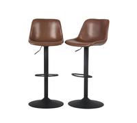 Alice's Home - Lot de 2 tabourets de Bar réglables - Noah - Simili Cuir Marron - Hauteur réglable 60.5/81.5cm. Repose-Pieds