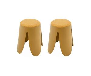 Alice's Home - Set de 2 tabourets empilables moutardes. Bouclette texturée. Niki. Ø30 / 44 x H46cm