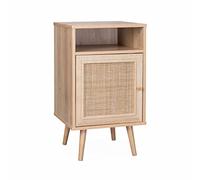 Alice's Home - Table de Chevet en cannage Coloris Naturel - Bohème - 40x39x70cm. Naturel - 2 Niveaux - 1 Porte - 1 Espace de Rangement - Pieds scandinaves