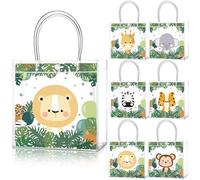 Aliceset Lot de 24 sacs cadeaux d'animaux sauvages avec poignée en PVC transparent pour safari, bonbons, friandises, sacs fourre-tout pour l'été, la jungle, les fêtes d'anniversaire, les fêtes