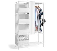 Alightup Armoire de Rangement avec Rideau, Dressing, Armoire Métallique | avec Barres de Suspension, Porte-vêtements, pour Vestiaire, Chambre, 105 x 45 x 170 cm Blanc