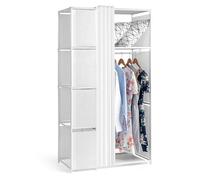Alightup Armoire de Rangement, Penderie avec Rideau, Dressing, | Armoire Métallique avec Barres de Suspension, Porte-vêtements, pour Vestiaire, Chambre, 88 x 44 x 162 cm Blanc
