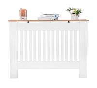 Alightup Cache Radiateur 106 x 17 x 80,5 cm en MDF Peint - Couvercle Design Armoire avec Lattes en Bois et Grille Étagère Supérieure