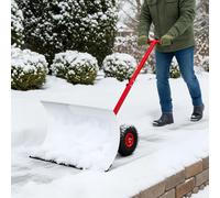 ALIGHTUP Pelle à neige sur roues, lame en acier 74 cm, manche 116 cm, tige de poussée réglable, ergonomique, pour trottoirs et allées, Blanc & Rouge