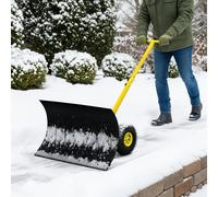 ALIGHTUP Pelle à neige sur roues, lame en acier 74 cm, manche 116 cm, tige de poussée réglable, ergonomique, pour trottoirs et allées, Jaune & Noir