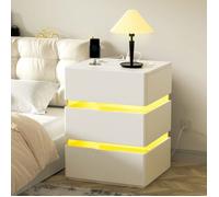 ALIGHTUP - Table de chevet avec LED Lumières et station de charge et ports USB, Table de chevet à 3 tiroirs - Blanc