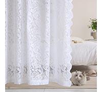 ALIGOGO 1 Paire de Rideaux Transparents en Dentelle Florale avec Passe-Tringle, Style Shabby Chic, Vintage, pour Salon/Porte-fenêtre, 132,1 x 182,9 cm (l x L), Blanc