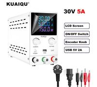 Alimentation de laboratoire 30V 5A USB - Alimentation de banc DC réglable - Double sortie - Port de charge USB 5V 2A - Bouton rotatif avec encodeur - Interrupteur d'alimentation