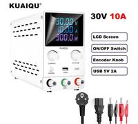Alimentation de laboratoire - Alimentation continue de laboratoire, modèle de table - 0 à 30 V, 0 à 10 A, réglable - Sortie continue régulée - Double sortie - Charge rapide USB 5 V, 2 A - Encodeur rot