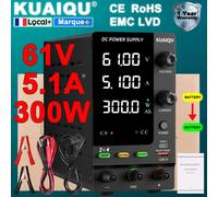 Alimentation de laboratoire - Alimentation DC réglable de 0 à 61V, de 0 à 5,1A, 300W - Tension et courant constants - Chargeur de batterie - Entrée 220V