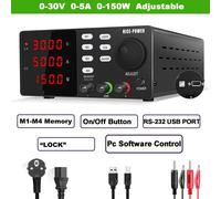 Alimentation de laboratoire réglable CC - SPPS-S3010-232 - 0–30 V 5 A - 150 W -PC RS-232 et USB - Fonction mémoire - Écran LED - Or