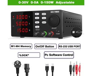 Alimentation de laboratoire réglable CC - SPPS-S3010-232 - 0–30 V 5 A - 150 W -PC RS-232 et USB - Fonction mémoire - Écran LED - Or