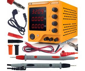 Alimentation de laboratoire Rosfix 32 V 10 A avec affichage numérique – Réglage de la tension et du courant | Kit avec câbles de mesure de 100 cm