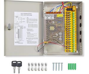Alimentation pour caméra de surveillance CCTV - Coffret de 18 éléments - Alimentation 12V DC, 20A, 240W
