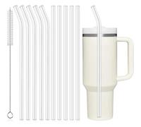 ALINK Lot de 10 pailles réutilisables, 31 cm, pour gobelets Stanley, 10 paquets de pailles longues en plastique, avec brosse de nettoyage, transparentes