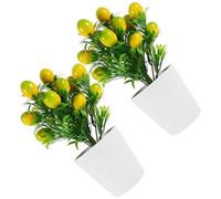 Alipis 2 Ensembles de Bonsaïs Artificiels en Plastique Mini Citronnier Décoratif pour Chambre et Étagère, Couleur Vibrante et Aspect Réaliste, pour Mariage