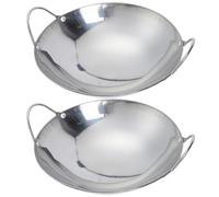 Alipis 2 Pièces Wok Argenté en Acier Inoxydable, à Double Poignée | Plat de Fruits de Mer et Pot Sec, Métal, Design Lisse, Usage Sûr, Service Solide