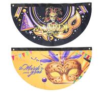 Alipis Bannière de Fan du Mardi Gras en Polyester Pongee et Tricot 2 Pièces Décoration Charmante Facile à Suspendre pour Fête Intérieure et Extérieure