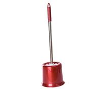 Alipis Brosse de Toilette en Acier Inoxydable Rouge Vin Poils Rigides, Poignée Longue, Récipient Rond Hygiénique pour Salle de Bain, Kit Brosse et Support Pratique