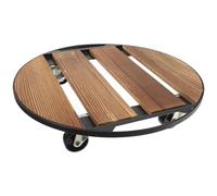 Alipis Chariot à Plantes à roulettes Rond en Bois, Support de Jardinière Mobile Couleur Café, pour Plantes et Pots de Fleurs, Patio Extérieur, Déplacement sans Levage