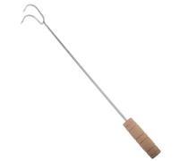 Alipis Crochet de Barbecue Lors de Pique-niques en Toute Sécurité Outil Multifonction en Acier Inoxydable à Double Crochets avec Manche Long en Bois pour Retourner la Viande et Cuisson