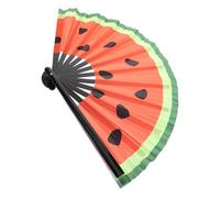 Alipis Grand Éventail Pliant en Bambou et Tissu Style Japonerie Effet Fluorescent Forme Pastèque Portable pour Mariage et Rave Décoratif Unique