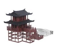 Alipis Modèle Miniature de Pagode Traditionnelle en Plastique Marron Éclairage LED USB Portable pour Décoration Extérieure de Jardin Féerique