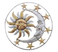 Alipis Pendentif Mural Soleil Et Lune En Fer Forgé Pour Décoration Intérieure Et Extérieure, Ornement Mural Artisanal Jaune, Applique Murale Jardin Salon, Objet Décoratif En Métal Robuste