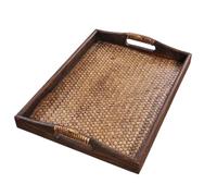 Alipis Plateau en Rotin Tressé Marron Naturel pour Tasses à Thé, Bois et Bandes de Bambou, Surface Lisse, Résistant la Déformation, pour Maison et Salon Spa
