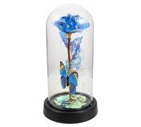 Alipis Rose Éternelle sous Dôme en Verre Bleu avec Illumination Douce et Papillon en Feuille d'or, Présent Décoration Maison et Fête des Mères