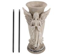 Alipis Vase de Cimetière Ange Beige avec Pointes Métalliques | Résine, Fer et Plastique, Large Col Profond, Tige au Sol, Usage Commémoratif Année Entière