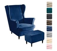 Alishomtll Lot de 3 housses de fauteuil à ailes avec housse de protection pour ottoman, Housse extensible en velours pour fauteuil, Couvre-bras et dossier haut (Bleu marine)