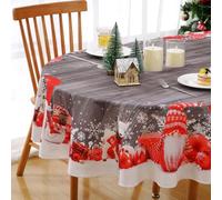 Alishomtll - Nappe de Noël grise, nappe avec motif de flocon de neige nain ovale, nappe imperméable et lavable, décoration de table pour fêtes d'hiver et vacances, motif à grain de bois 140x180cm
