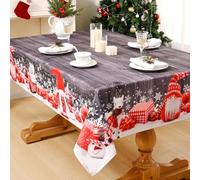 Alishomtll - Nappe de Noël grise, Nappe rectangulaire lavable avec motif de gnome et flocon de neige, Nappe lavable imperméable, pour fête d'hiver, décoration de table pour les fêtes, à grain de bois