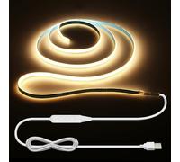 ALITOVE Bande de LED COB de 5 V, 1 m, à intensité variable, largeur 5 mm, blanc chaud, 3000 K, 400 LED, autocollante, avec interrupteur pour chambre à coucher, TV, rétroéclairage, décoration murale