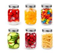 Alitree Lot de 6 Mason Jar avec Couvercle, 500ml bocaux Mason Jar en verre | Bocaux à Pickles & Bocaux en Verre Conserve Bocal en Verre avec Couvercle idéaux pour les confitures et conserves