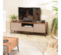 Alix - meuble tv en bois manguier 2 portes 1 tiroir motifs ethniques