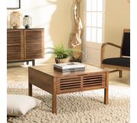 Alix - table basse carrée 70x70cm en bois manguier 2 tiroirs ajourés