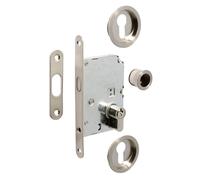 ALK Kit Cerradura de Serrurerie pour Porte Coulissante en Acier et Zamak avec Cylindre 20-20 Nickelé Satiné, Fini Nickel Satiné