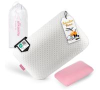 alkamto Oreiller de Voyage Oreiller de Camping - Mousse à mémoire de Forme avec Housse en Coton supplémentaire - Sac Inclus (40x25x10 cm Rose)