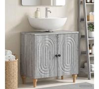 ALKMAAR Meuble de lavabo en bois gris sonoma 59,5 x 31,5 x 59 cm | Résistant à l'humidité, portes réversibles, plusieurs compartiments, profil fin, surface facile d'entretien