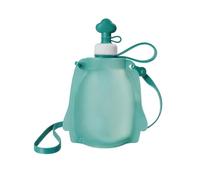 Alksubbm Verres de voyage avec bouteille en silicone, bleu, S | Forme de flasque souple, sangle de transport, couvercle attaché pour étudiants