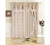 All American Collection Ensemble de 4 pièces avec cantonnière attachée et Voile avec 2 embrasses incluses (243,8 cm de Long, Beige)