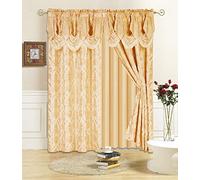 All American Collection Ensemble de 4 pièces avec cantonnière attachée et Voile avec 2 embrasses incluses (243,8 cm de Long, doré)