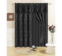 All American Collection Ensemble de 4 pièces avec cantonnière attachée et Voile avec 2 embrasses incluses (213,4 cm de Long, Noir)