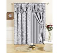 All American Collection Ensemble de 4 pièces avec cantonnière attachée et Voile avec 2 embrasses incluses (243,8 cm de Long, Gris)