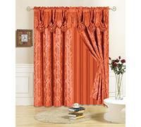 All American Collection Lot de 4 Rideaux avec cantonnière attachée et Voilage avec 2 embrasses incluses (213,4 cm de Long, Orange)