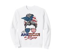 All American Mom 4th July Messy Bun Us Drapeau Jour de l'indépendance Sweatshirt