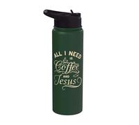 All I Need Is Coffee and Jesus Christian Religious Quote Stainless Steel Insulated Water Bottle